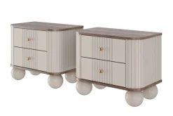 Dzieci Bogart Szafki Nocne Do Pokoju Młodzieżowego|Szafki Nocne Do Pokoju Dziecięcego*2 x VESPER SZAFKA NOCNA 56 2SZ - cashmere mdf / orzech / złote uchwyty / nogi kule