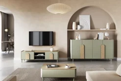 Bogart Komody Do Biura|Komody Do Przedpokoju*AMILIO KOMODA 200 4D - eukaliptus / dąb baltic dune / uchwyty dąb naturalny / nogi eukaliptus