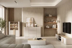 Bogart Witryny Do Jadalni|Witryny Do Salonu*AMILIO WITRYNA 100 2D - cashmere / dąb olejowany / uchwyty dąb jasny