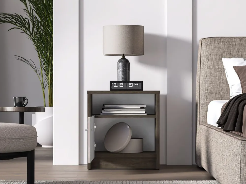 ML Meble Szafki Nocne*Avante 08 dąb windmill / MDF cashmere połysk - szafka nocna 1D