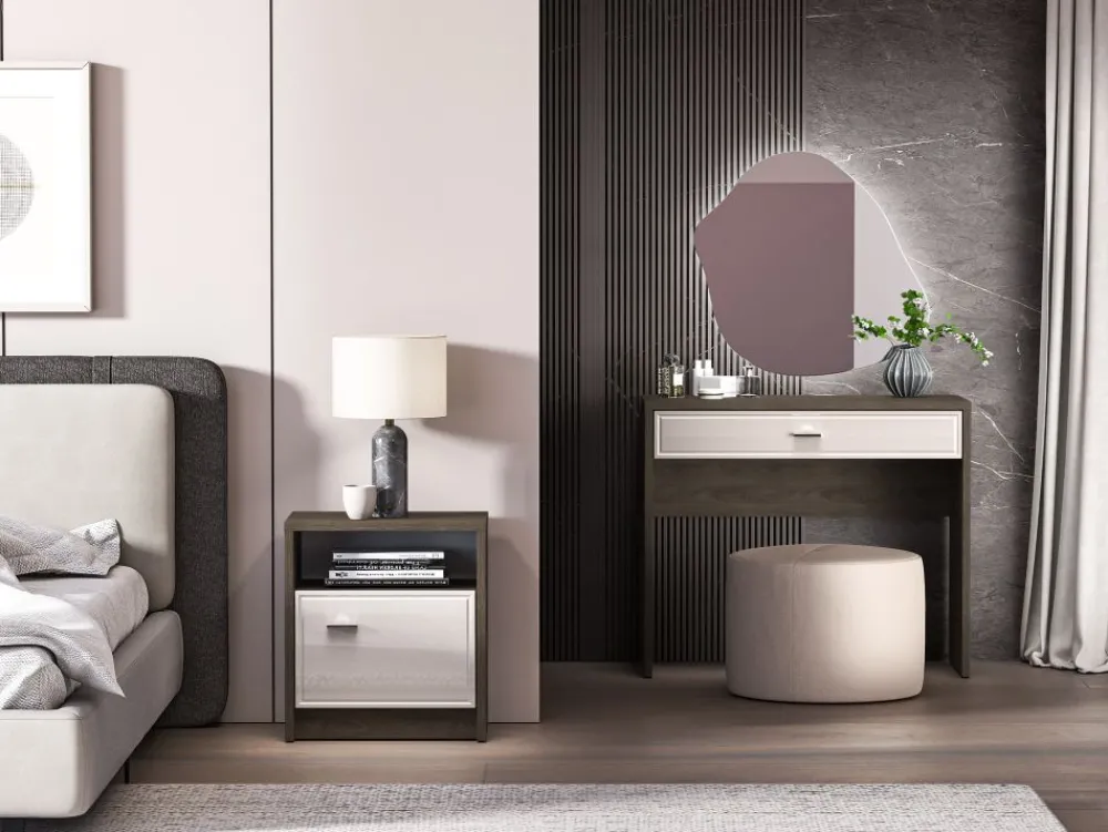 ML Meble Szafki Nocne*Avante 08 dąb windmill / MDF cashmere połysk - szafka nocna 1D