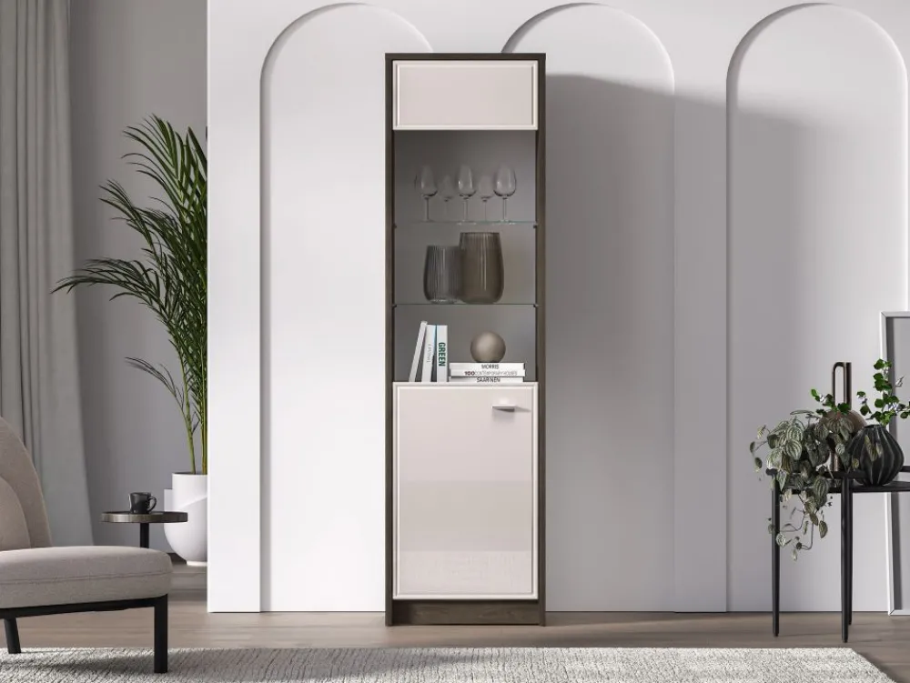 ML Meble Witryny*Avante 02 dąb windmill / MDF cashmere połysk - witryna 1DL/P