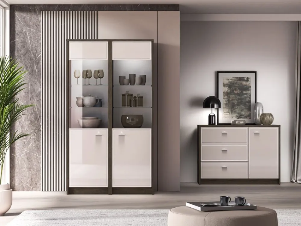 ML Meble Witryny*Avante 02 dąb windmill / MDF cashmere połysk - witryna 1DL/P