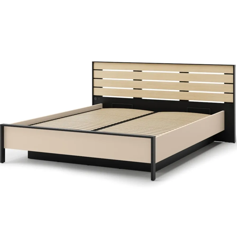 Lenart Łóżka Do Sypialni*Beżowe łóżko z pojemnikiem na pościel 160 ENNA EN-02 beż piaskowy