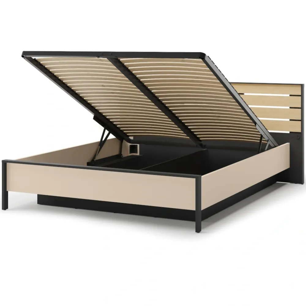 Lenart Łóżka Do Sypialni*Beżowe łóżko z pojemnikiem na pościel 160 ENNA EN-02 beż piaskowy