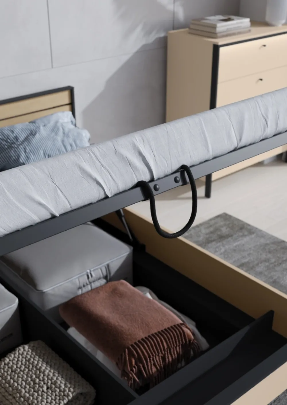 Lenart Łóżka Do Sypialni*Beżowe łóżko z pojemnikiem na pościel 160 ENNA EN-02 beż piaskowy