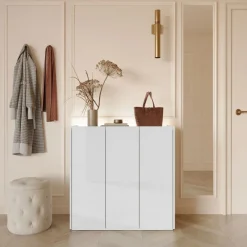 Lenart Komody Do Biura|Komody Do Przedpokoju*Biała komoda z półkami i oświetleniem LED Easy EA-03 3D