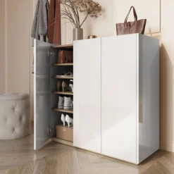 Lenart Komody Do Biura|Komody Do Przedpokoju*Biała komoda z półkami i oświetleniem LED Easy EA-03 3D