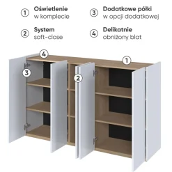 Lenart Komody Do Biura|Komody Do Przedpokoju*Biała komoda z półkami i oświetleniem LED Easy EA-01 5D