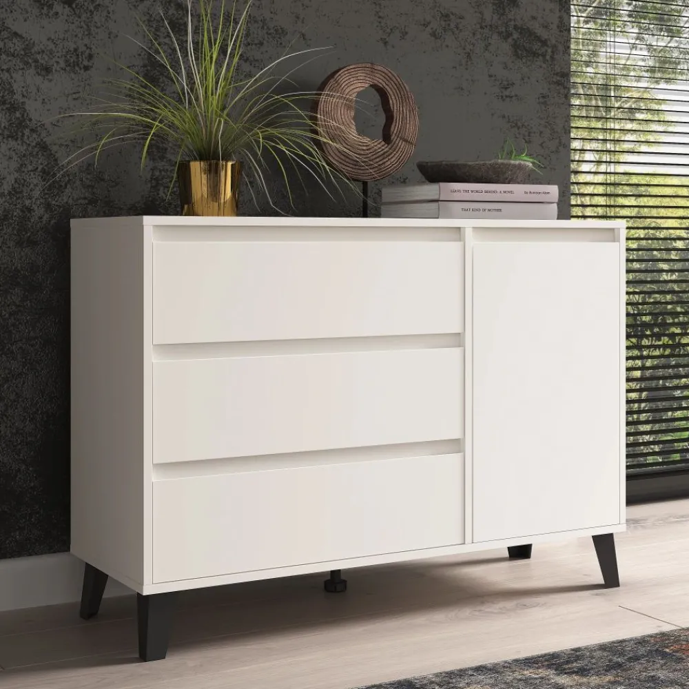 Mebelbos Komody Do Biura|Komody Do Przedpokoju*Biała komoda z szufladami i szafką, skandynawska BORG