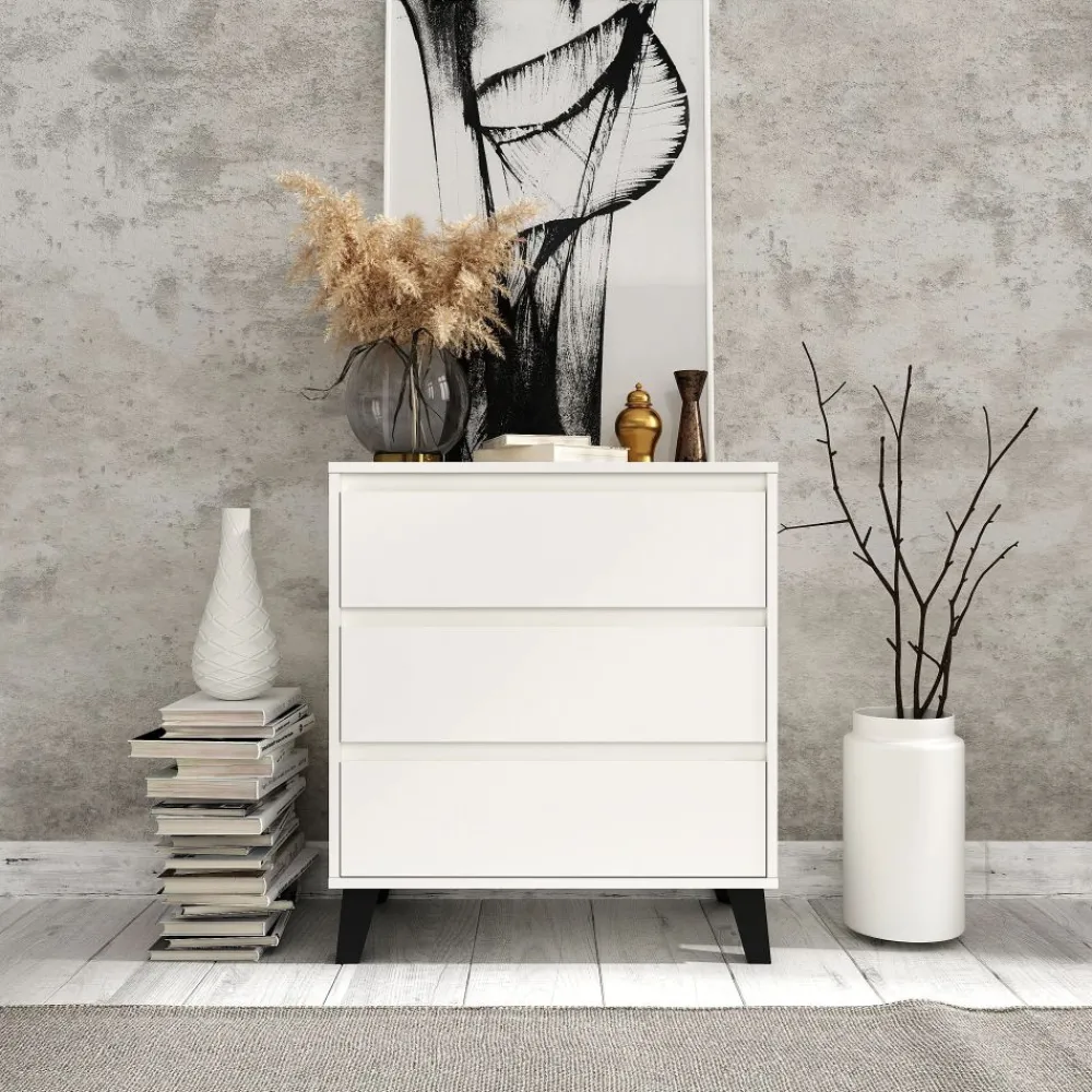 Mebelbos Komody Do Biura|Komody Do Przedpokoju*Biała komoda z trzema szufladami, skandynawska BORG