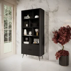 Laski Meble Szafki I Regały Do Biura|Szafki I Regały Do Pokoju Młodzieżowego*Czarny otwarty regał z szufladami Lante