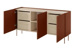 Bogart Komody*DESIN KOMODA 170 3D4SZ - ceramic red / dąb nagano