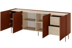 Bogart Komody*DESIN KOMODA 220 4D2SZ - ceramic red / dąb nagano