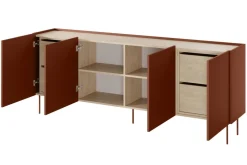 Bogart Komody*DESIN KOMODA 220 4D4SZ - ceramic red / dąb nagano