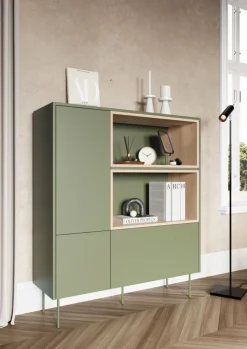 Bogart Komody*DESIN KOMODA WYSOKA 120 2D1SZ - oliwka / dąb nagano