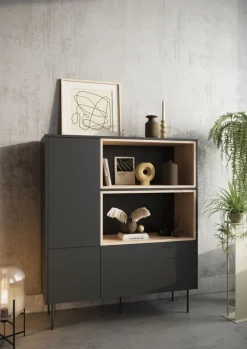 Bogart Komody*DESIN KOMODA WYSOKA 120 2D1SZ - czarny mat / dąb nagano