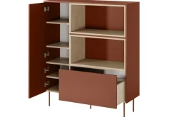 Bogart Komody*DESIN KOMODA WYSOKA 120 2D1SZ - ceramic red / dąb nagano