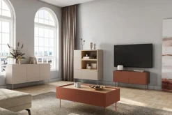 Bogart Komody*DESIN KOMODA WYSOKA 120 2D1SZ - ceramic red / dąb nagano