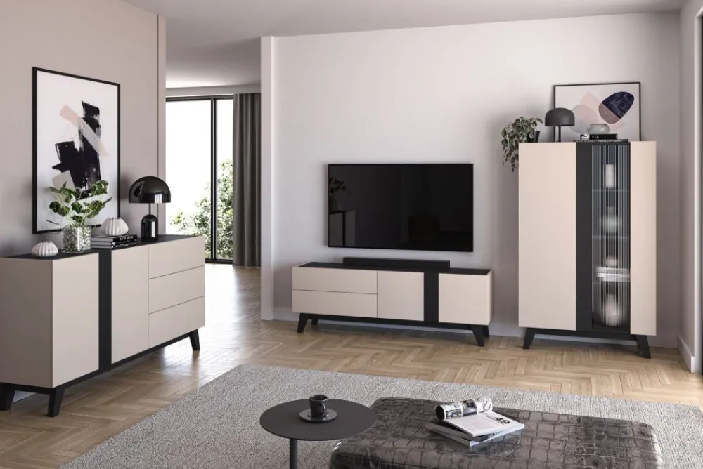 ML Meble Komody*Duża kaszmirowa komoda Freshion 03 cashmere/czarny - komoda 2D3S