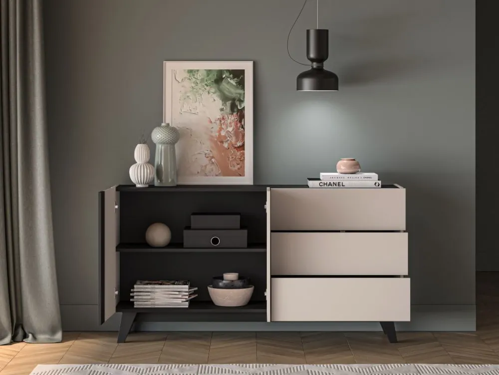 ML Meble Komody*Duża kaszmirowa komoda Freshion 03 cashmere/czarny - komoda 2D3S