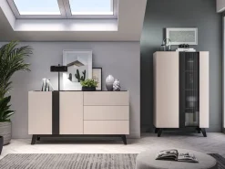 ML Meble Komody*Duża kaszmirowa komoda Freshion 03 cashmere/czarny - komoda 2D3S