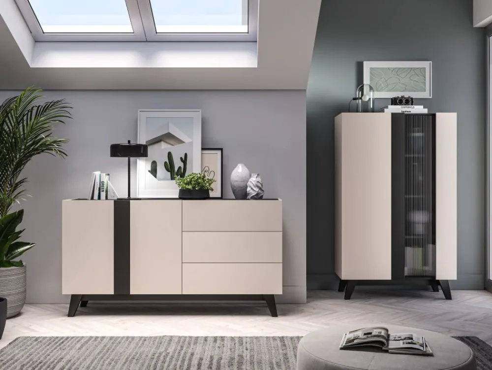 ML Meble Komody*Duża kaszmirowa komoda Freshion 03 cashmere/czarny - komoda 2D3S