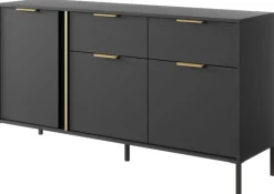 Laski Meble Komody Do Przedpokoju|Komody Do Jadalni*Duża komoda do salonu antracyt złoto Lars 3d2s