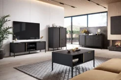 Laski Meble Komody Do Przedpokoju|Komody Do Jadalni*Duża komoda do salonu antracyt złoto Lars 3d2s