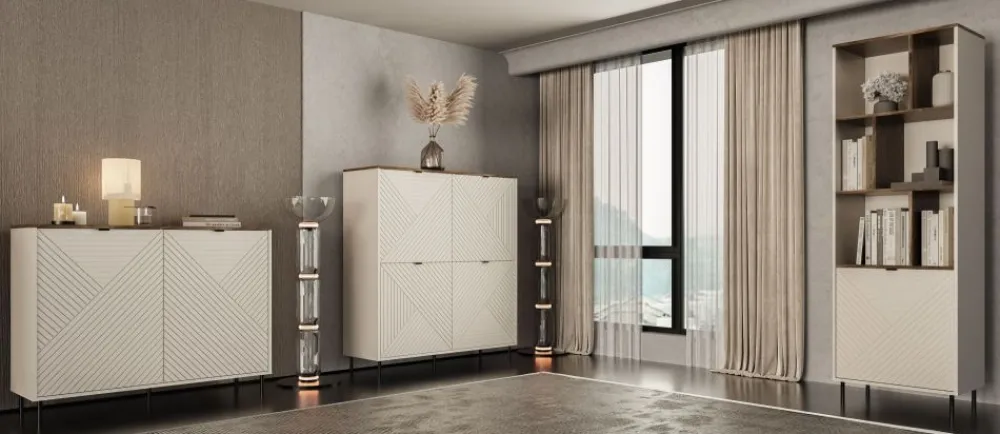 Mebelbos Komody Do Biura|Komody Do Przedpokoju*Duża komoda ryflowana EVO 2D kaszmir / dąb castello EO-01