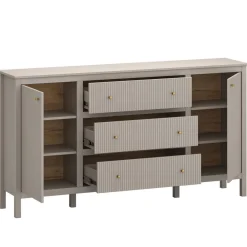 Mebelbos Komody Do Biura|Komody Do Przedpokoju*Duża komoda ryflowana, skandynawska kolor taupe lamele KLEO KL-03