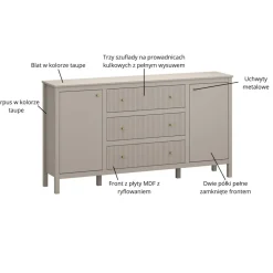 Mebelbos Komody Do Biura|Komody Do Przedpokoju*Duża komoda ryflowana, skandynawska kolor taupe lamele KLEO KL-03