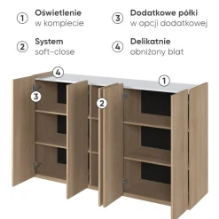 Lenart Komody Do Biura|Komody Do Przedpokoju*Duża komoda z półkami i oświetleniem LED dąb scandi Easy EA-01 5D