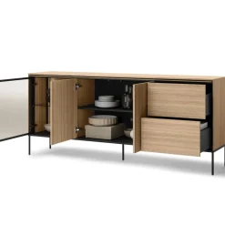 Lenart Komody Do Jadalni|Komody Do Sypialni*Duża komoda z witryną VISSO VI-06 dąb linearny