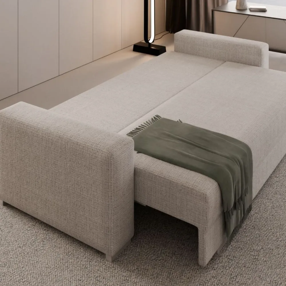 Hauss Kanapy I Sofy Do Salonu|Sofy Trzyosobowe*Duża sofa rozkładana z poduchami z pufą kolor jasnoszary z domieszką beżu Hermes Cremona 04