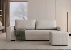 Hauss Kanapy I Sofy Do Salonu|Sofy Trzyosobowe*Duża sofa rozkładana z poduchami z pufą kolor jasnoszary z domieszką beżu Hermes Cremona 04