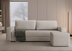 Hauss Kanapy I Sofy Do Salonu|Sofy Trzyosobowe*Duża sofa rozkładana z poduchami z pufą kolor jasnoszary z domieszką beżu Hermes Cremona 04