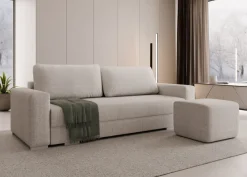 Hauss Kanapy I Sofy Do Salonu|Sofy Trzyosobowe*Duża sofa rozkładana z poduchami z pufą kolor jasnoszary z domieszką beżu Hermes Cremona 04