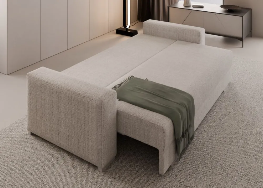 Hauss Kanapy I Sofy Do Salonu|Sofy Trzyosobowe*Duża sofa rozkładana z poduchami z pufą kolor jasnoszary z domieszką beżu Hermes Cremona 04