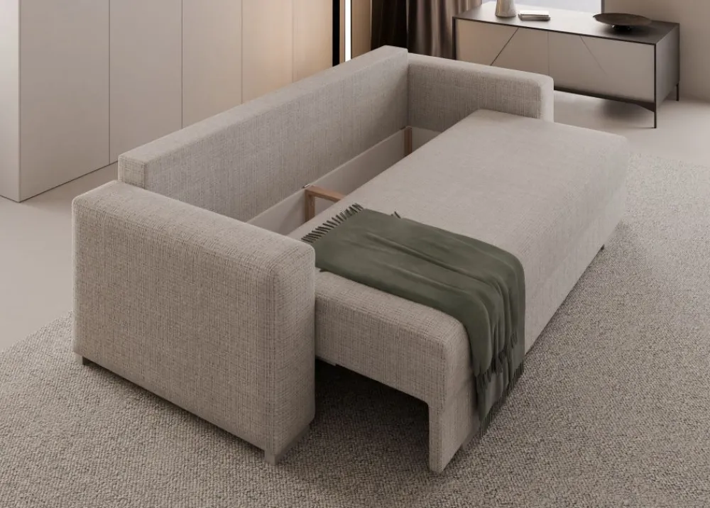 Hauss Kanapy I Sofy Do Salonu|Sofy Trzyosobowe*Duża sofa rozkładana z poduchami z pufą kolor jasnoszary z domieszką beżu Hermes Cremona 04