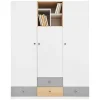 Dzieci Meblar Szafy Do Pokoju Młodzieżowego|Szafy Do Pokoju Dziecięcego*Duża szafa trzydrzwiowa z szufladami do pokoju PIXEL PX1 biały,szary,dąb biszkoptowy