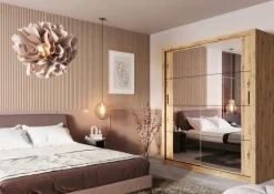 Lenart Szafy*Duża szafa z lustrami do sypialni Arti AR-03 dąb artisan