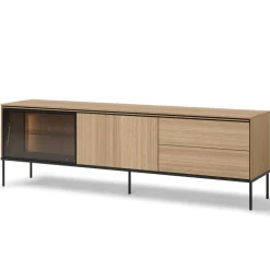 Lenart Szafki Rtv Do Salonu|Szafki Rtv*Duża szafka RTV z witryną i szufladami VISSO VI-08 dąb linearny