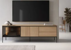 Lenart Szafki Rtv Do Salonu|Szafki Rtv*Duża szafka  RTV z witryną i szufladami VISSO VI-08 dąb linearny