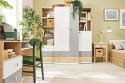 Dzieci Meblar Szafki I Regały Do Pokoju Młodzieżowego|Regały Do Pokoju Młodzieżowego*Duży regał otwarty szafką i szufladami do pokoju PIXEL PX7 biały,szary,dąb biszkoptowy