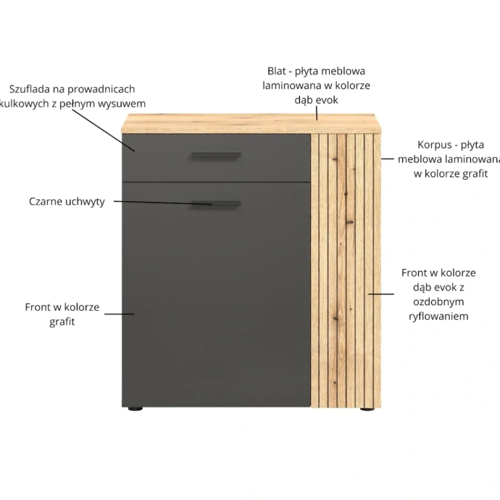 Mebelbos Komody Do Biura|Komody Do Przedpokoju*Dwudrzwiowa komoda z szufladą Komoda Esteban 2D1S grafit / dąb evok