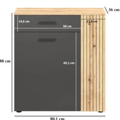 Mebelbos Komody Do Biura|Komody Do Przedpokoju*Dwudrzwiowa komoda z szufladą Komoda Esteban 2D1S grafit / dąb evok
