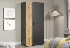 Mebelbos Szafy*Dwudrzwiowa szafa 90 cm grafit/dąb evok Esteban 2D