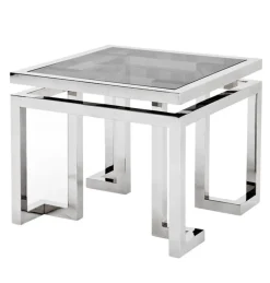 ArteHome Stoliki Kawowe I Ławy*EKSPOZYCJA Florian 55/55/65cm elegancki stoliczek pomocniczy chromowany w srebrze z dwoma szklanymi blatami