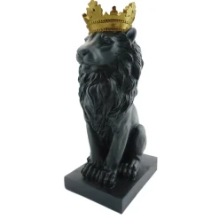 ArteHome Figurki Dekoracyjne*Figurka dekoracyjna dostojny czarny lew w złotej koronie na niskim postumencie Lion Black